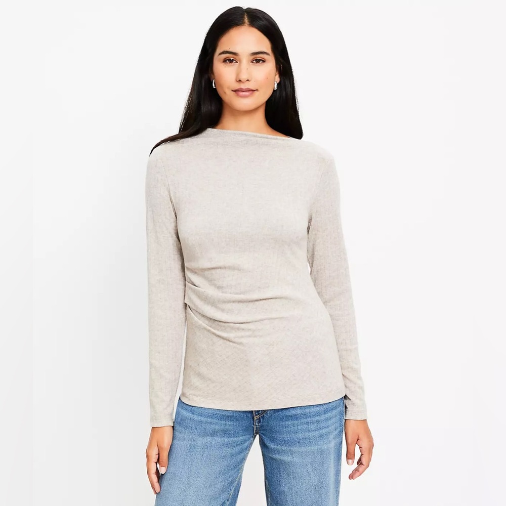 Loft Heathered Cozy Ribbed Asymmetric Neck Top Sz xl petite